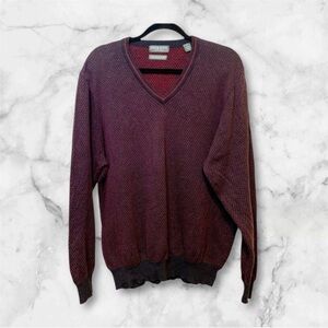 Lyle & Scott Scotland Men’s V-Neck Sweater Combed Cotton Navy Burgundy Large